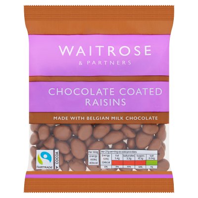Waitrose chocolate coated raisins 135g, UK version