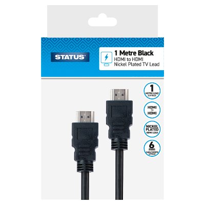 HDMI cable nickel plated 6mm black 1 meter, imported from the UK