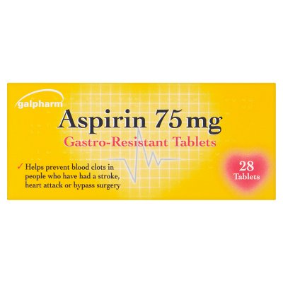 Galpharm aspirin gastro-resistant tablets 75mg, 28 pack, UK version