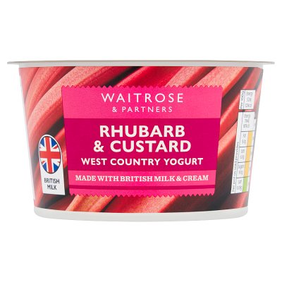 Waitrose rhubarb and custard West Country yogurt 150g, UK version