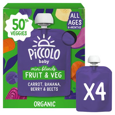 Piccolo Mini Blends baby food carrot banana 4x90g, imported from the UK