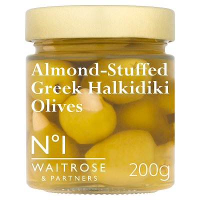 Waitrose No.1 almond-stuffed Greek Halkidiki olives 200g (British brand)