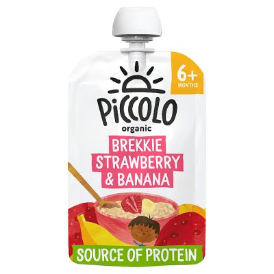 Piccolo Organic baby breakfast pouch Strawberry & Banana 100g - British product