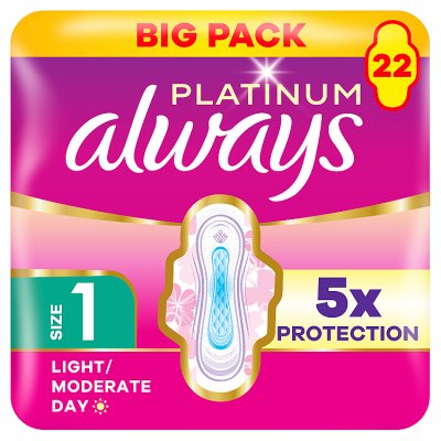 Always Platinum sanitary pads Normal Size 1, 22 pads, UK version