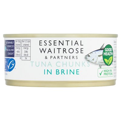 Waitrose Essential MSC tuna chunks in brine 160g, UK version