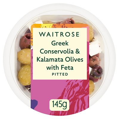 Waitrose Conservolia Kalamata olives feta 145g, imported from the UK