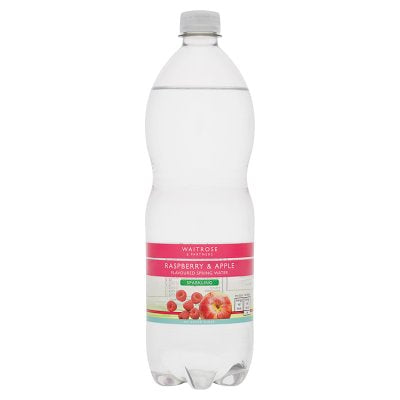 Waitrose sparkling raspberry and apple water 1 litre, imported from the UK