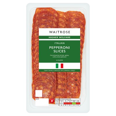 Waitrose Italian pepperoni slices 90g, imported from the UK
