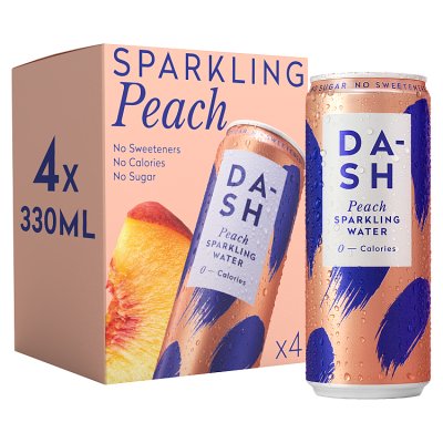 DASH peach infused sparkling water 4x330ml, imported from the UK
