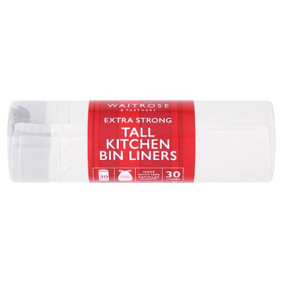 Waitrose extra strong tall bin liners 30 litre pack (British brand)