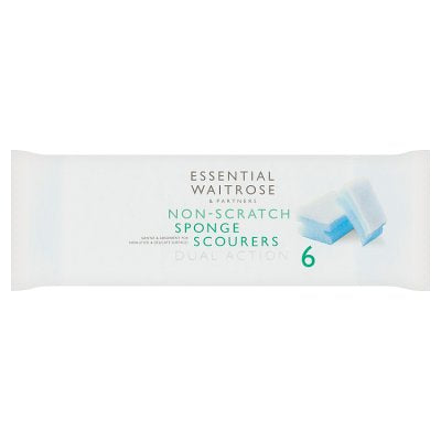 Waitrose Essential non-scratch dual action sponge scourers, 6 pack - British product
