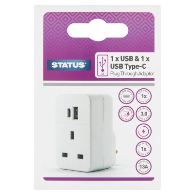 Status International USB-A USB-C power adaptor, British brand