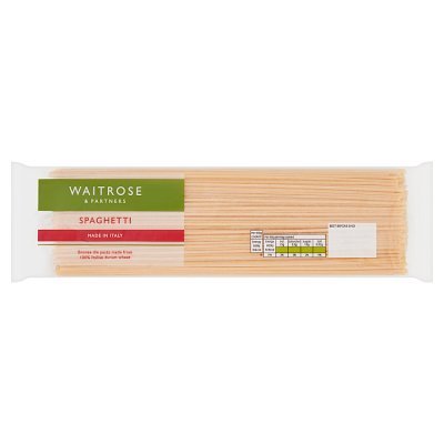 Waitrose durum wheat spaghetti 500g, imported from the UK
