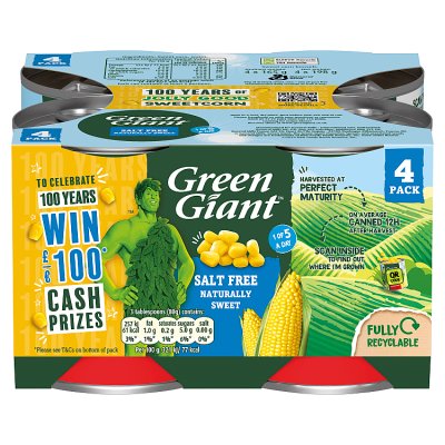 Green Giant sweetcorn no added salt 4x198g, UK version