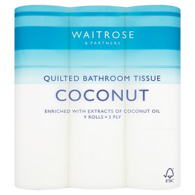 Waitrose coconut quilted toilet tissue 9 rolls - British product