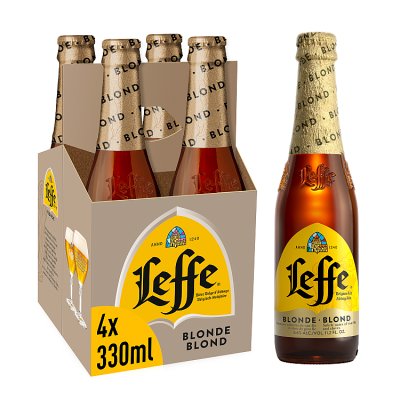 Leffe Blonde Belgian beer 4x330ml bottles - British product