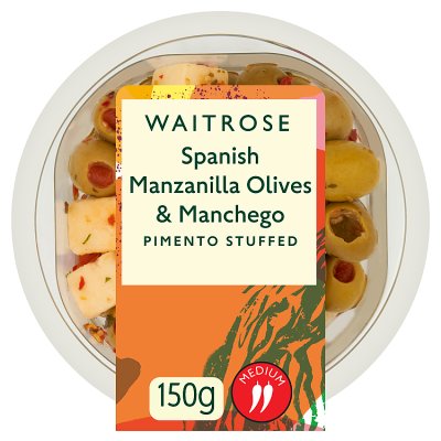 Waitrose Manzanilla olives with Manchego cheese 150g (British brand)