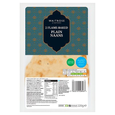Waitrose plain naan bread 220g, imported from the UK