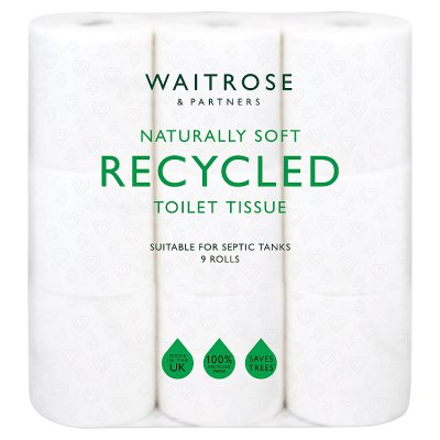 Waitrose recycled white toilet tissue 9x240 sheets, imported from the UK