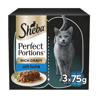 Sheba wet cat food trays tuna in gravy 3x75g, UK version