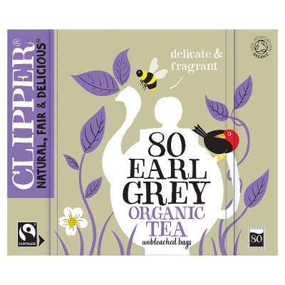 Clipper organic fairtrade Earl Grey tea bags 80s, imported from the UK