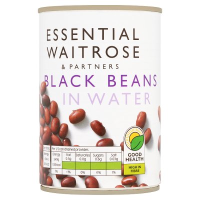 Waitrose Essential black beans in water 420g (British brand)