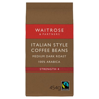 Waitrose Fairtrade Italian coffee beans 454g - British product