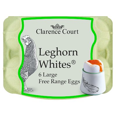 Clarence Court Leghorn white eggs pack of 6 (British brand)