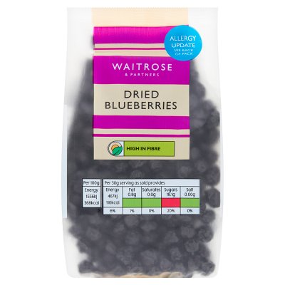 Waitrose dried blueberries infused with apple juice 100g, imported from the UK