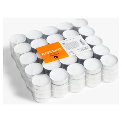 John Lewis ANYDAY white tealights 100s, imported from the UK