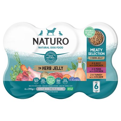 Naturo dog food in herb jelly 6x390g, imported from the UK