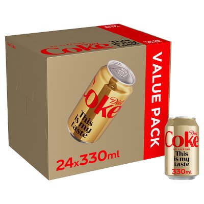 Diet Coke caffeine free soft drink 330ml cans, imported from the UK