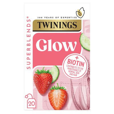 Twinings Superblends Glow green tea, strawberry and cucumber, 20 bags (British brand)