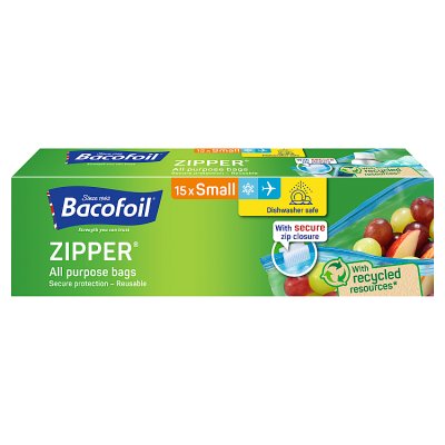 Bacofoil all-purpose zipper bags 15s, 1L capacity - British product