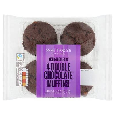 Waitrose double chocolate muffins 4 pack, imported from the UK