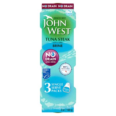 John West no drain tuna steak in brine 3x60g (British brand)