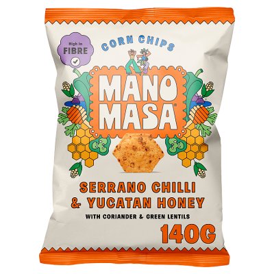 Manomasa Serrano Chilli & Yucatan Honey tortilla chips 140g (British brand)