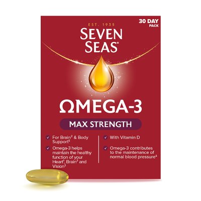 Seven Seas Omega 3 Max Strength fish oil supplement 30 capsules, UK version