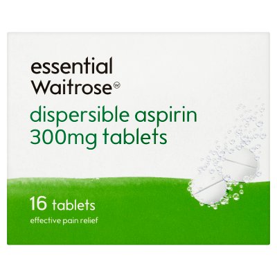 Waitrose Essential Dispersible Aspirin 300mg 16 tablets, UK version