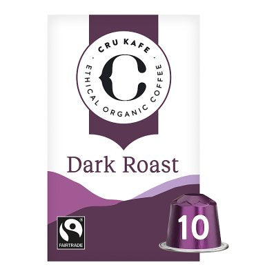 CRU organic dark roast coffee pods 55g, imported from the UK