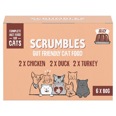 Scrumbles grain free wet cat jelly meat selection 6x85g, UK version