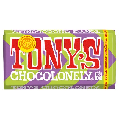 Tony's Chocolonely milk chocolate pecan caramel crunch 90g - British product