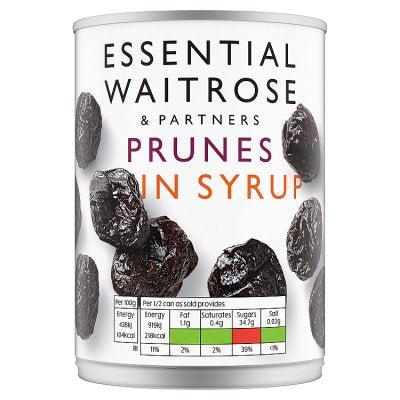 Waitrose Essentials prunes in syrup 420g - British product