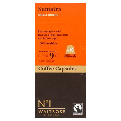 Waitrose Sumatra coffee capsules 54g (British brand)
