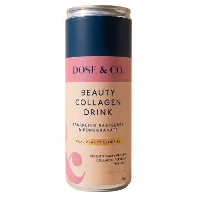 Dose & Co sparkling collagen drink raspberry and pomegranate 250ml, UK version