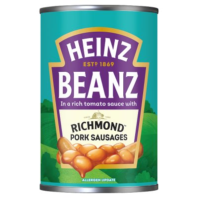 Heinz canned beans and Richmond sausages 415g, UK version