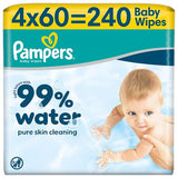 Pampers baby wipes 99% Water 4x60pk, UK version