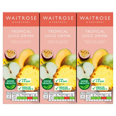 Waitrose Kids Tropical Juice Drink 6x200ml, imported from the UK