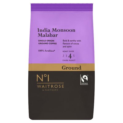 Waitrose No.1 India Monsoon Malabar ground coffee 227g, imported from the UK