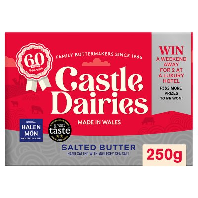 Castle Dairies salted butter 250g with Anglesey sea salt (British brand)